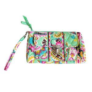 VERA BRADLEY Tutti Frutti Retired Print Wristlet Bag green paisley